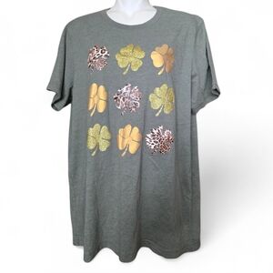 Bella Canvas Green clover  T-Shirt with Gold and Leopard Accents